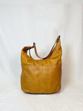 American Leather Co Camel Tan Pebbled Leather Boho Hobo Bucket Bag
